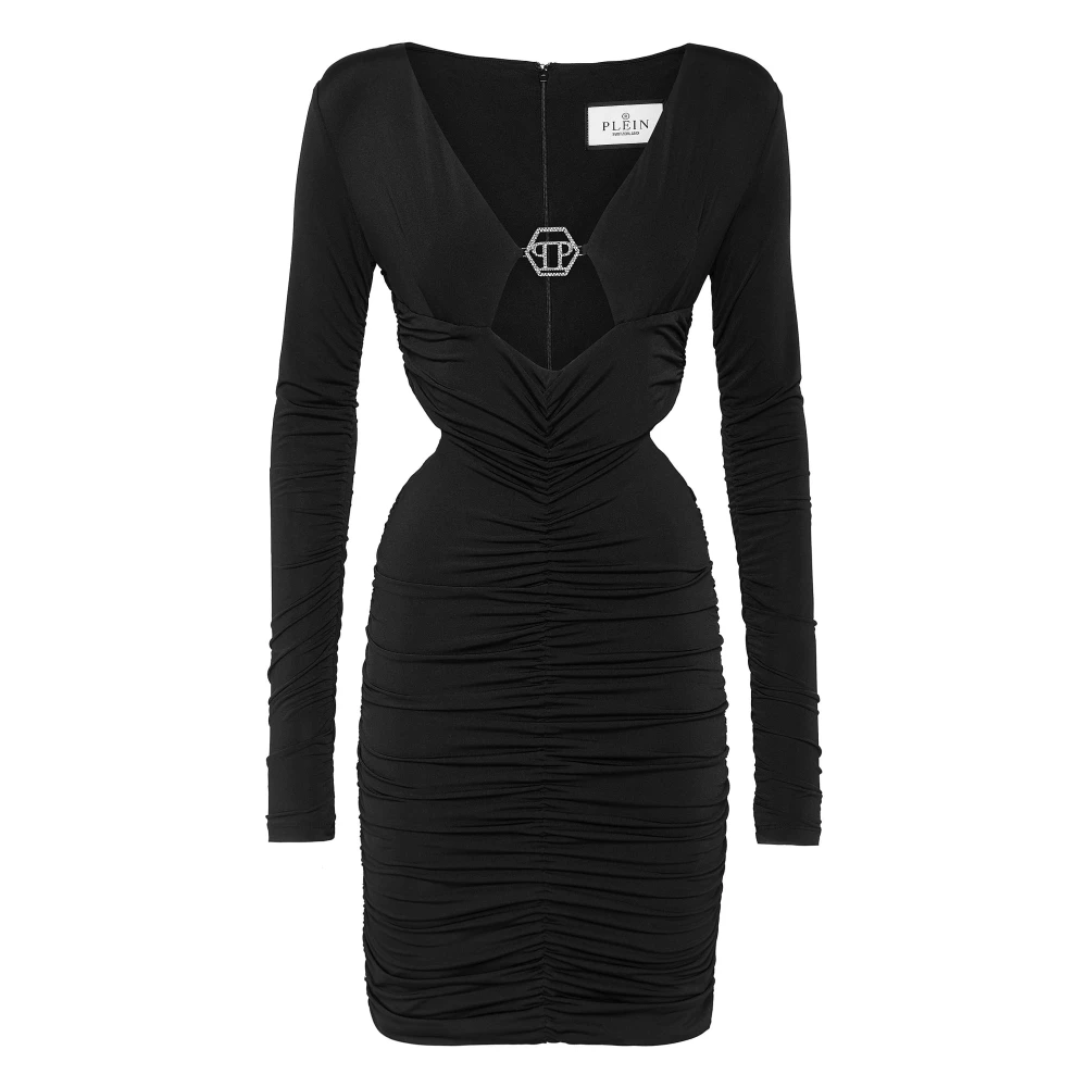 Philipp Plein Donna Nero Draped Long Sleeve Dress