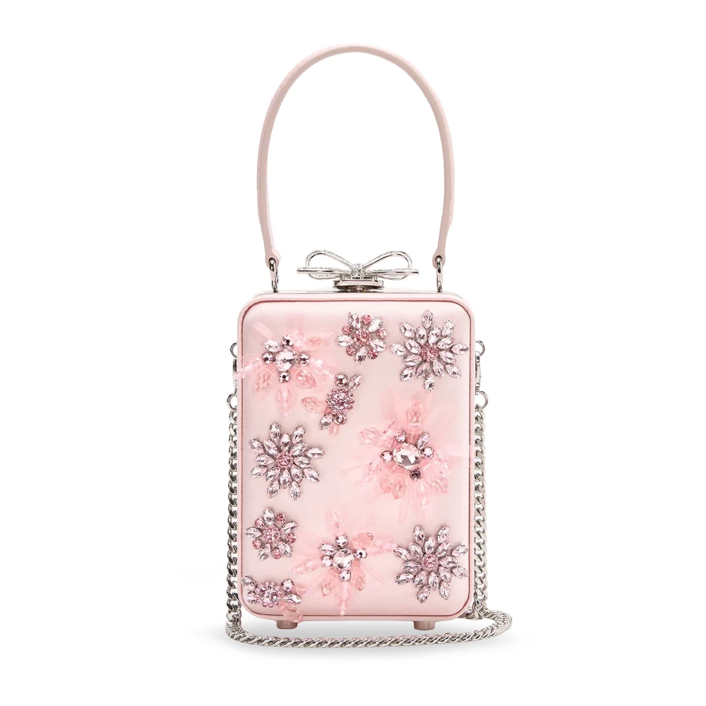 Self Portrait Women's Pink Satin Floral Crystal Mini Bag