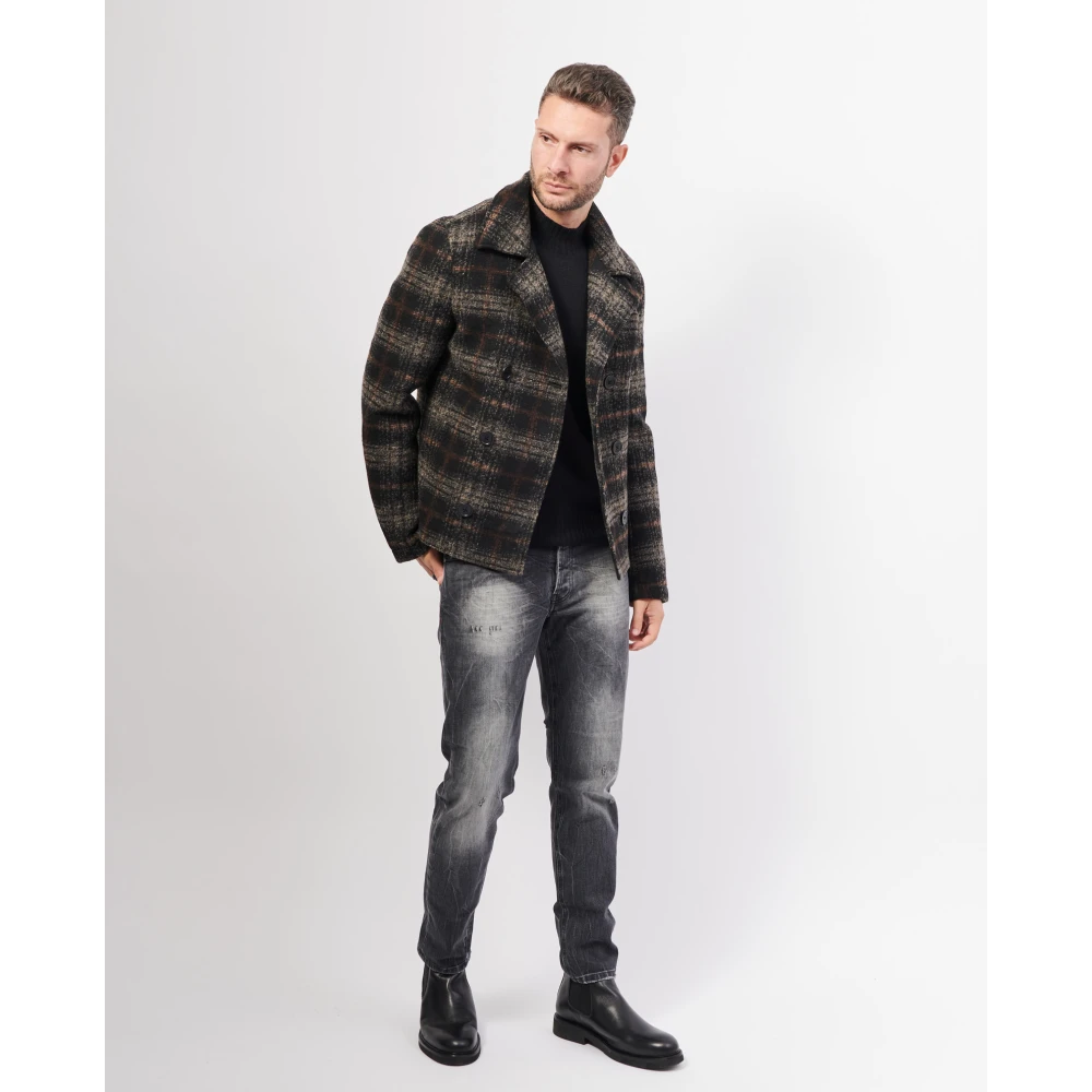 YES ZEE Zwarte dubbelrijige neopreen wollen jas Black Heren