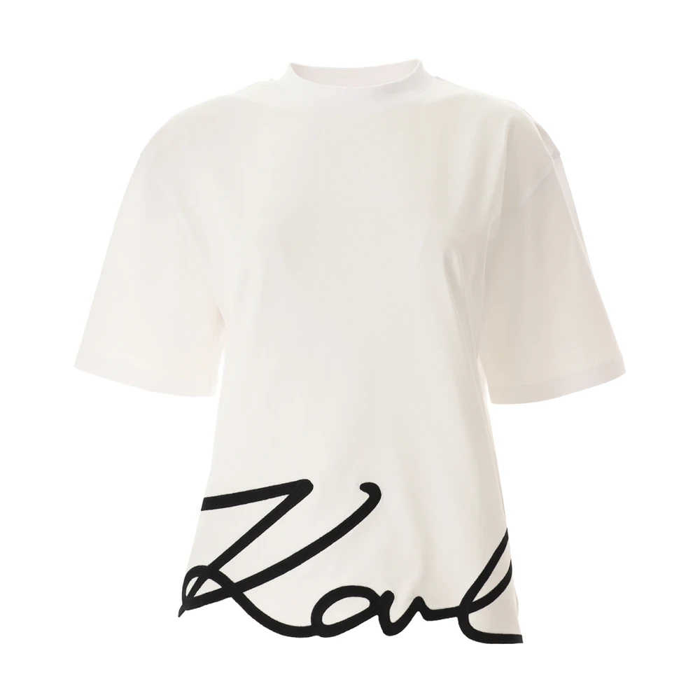 Karl Lagerfeld Handtekening Hem T-shirt in Wit White Dames