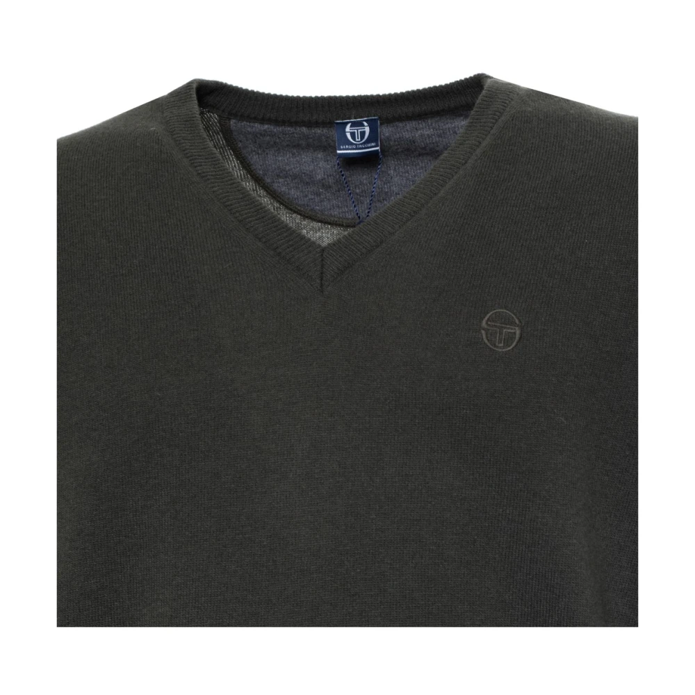 Sergio Tacchini Wollen trui met V-hals en geribbelde boorden Green Heren