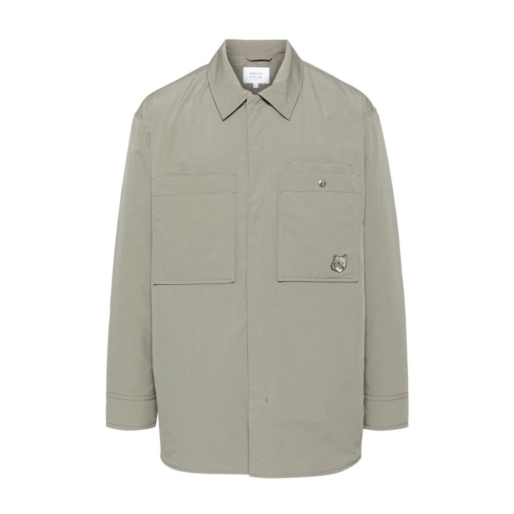 Maison Kitsuné Groene Gewatteerde Jas Vos Hoofd Patch Green Heren