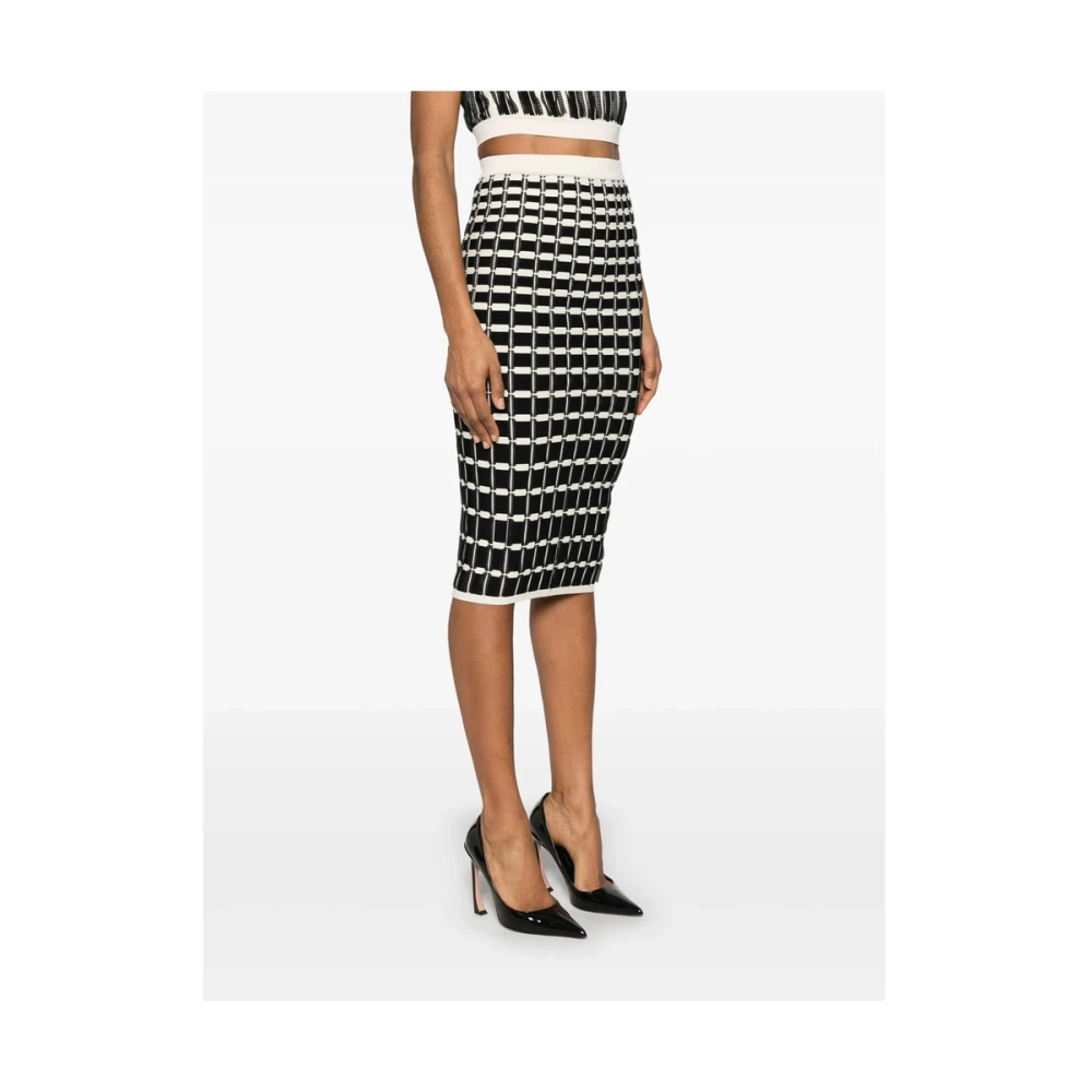 Elisabetta Franchi Gestreepte elastische taille potloodrok Black Dames