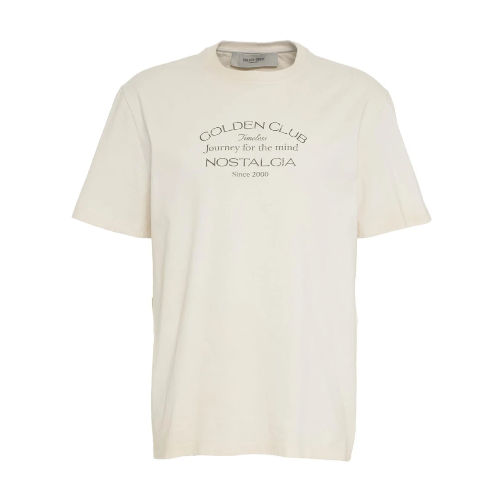 Golden Goose Wit Logo Print Crewneck T-Shirt Katoen White Heren