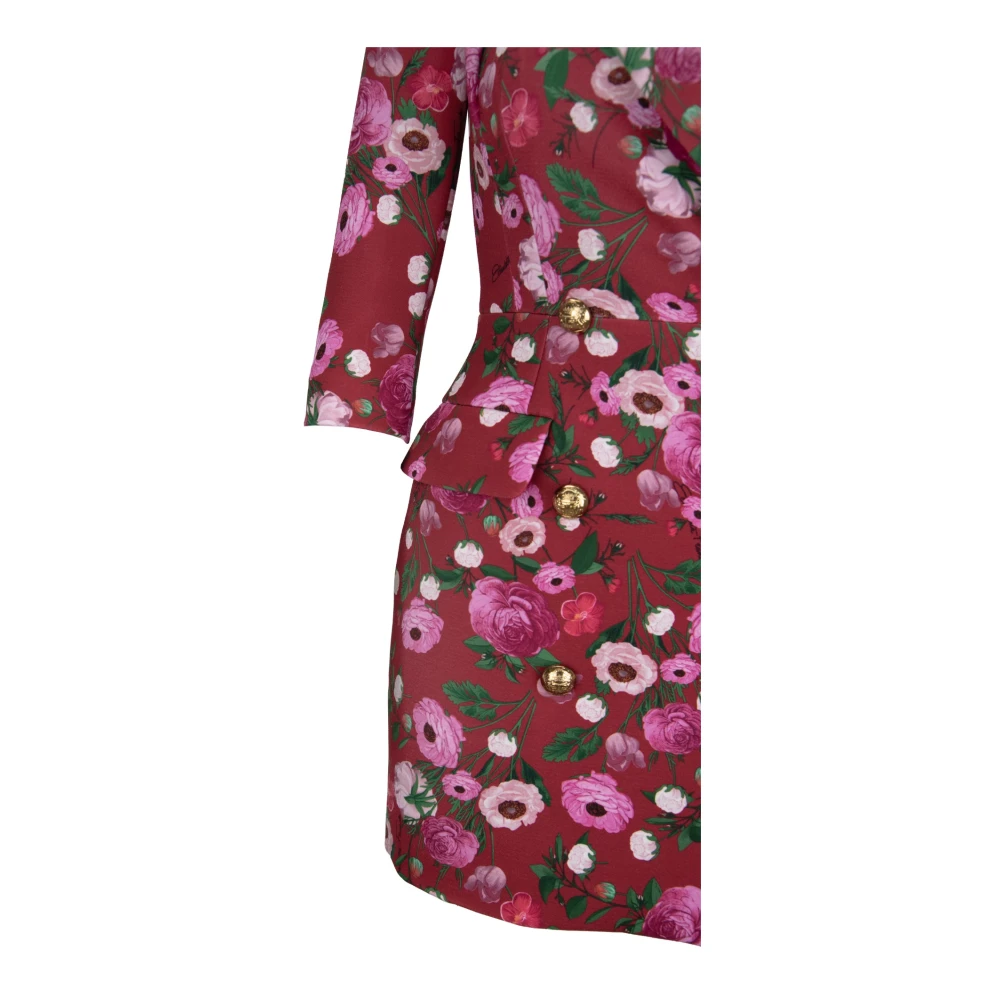 Elisabetta Franchi Bloemen V-hals jurk met gouden knopen Multicolor Dames