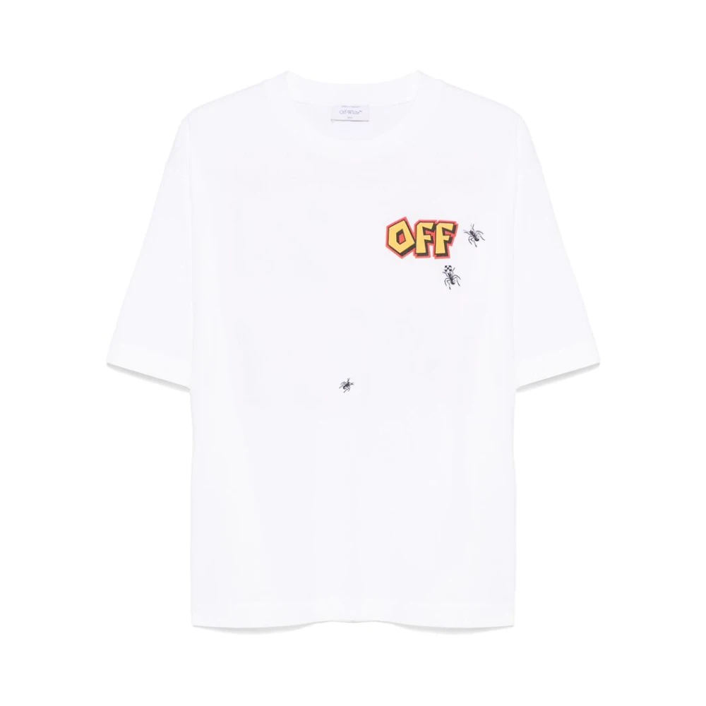 Off White Geborduurd Motief Ronde Hals T-shirt White Heren