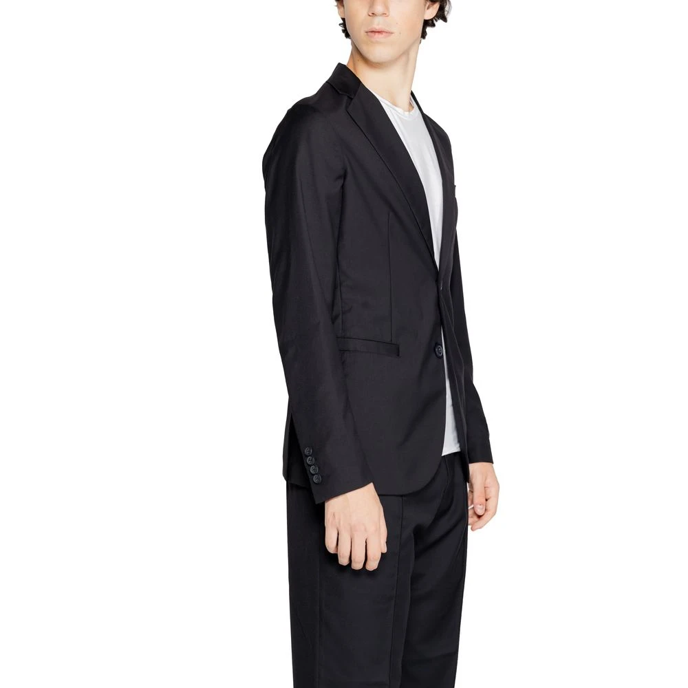 Armani Exchange Zwarte Polyester Blazer Herfst Winter Collectie Black Heren