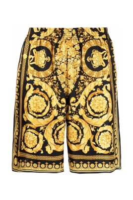 barocco-print-soie-taille-elastique-shorts