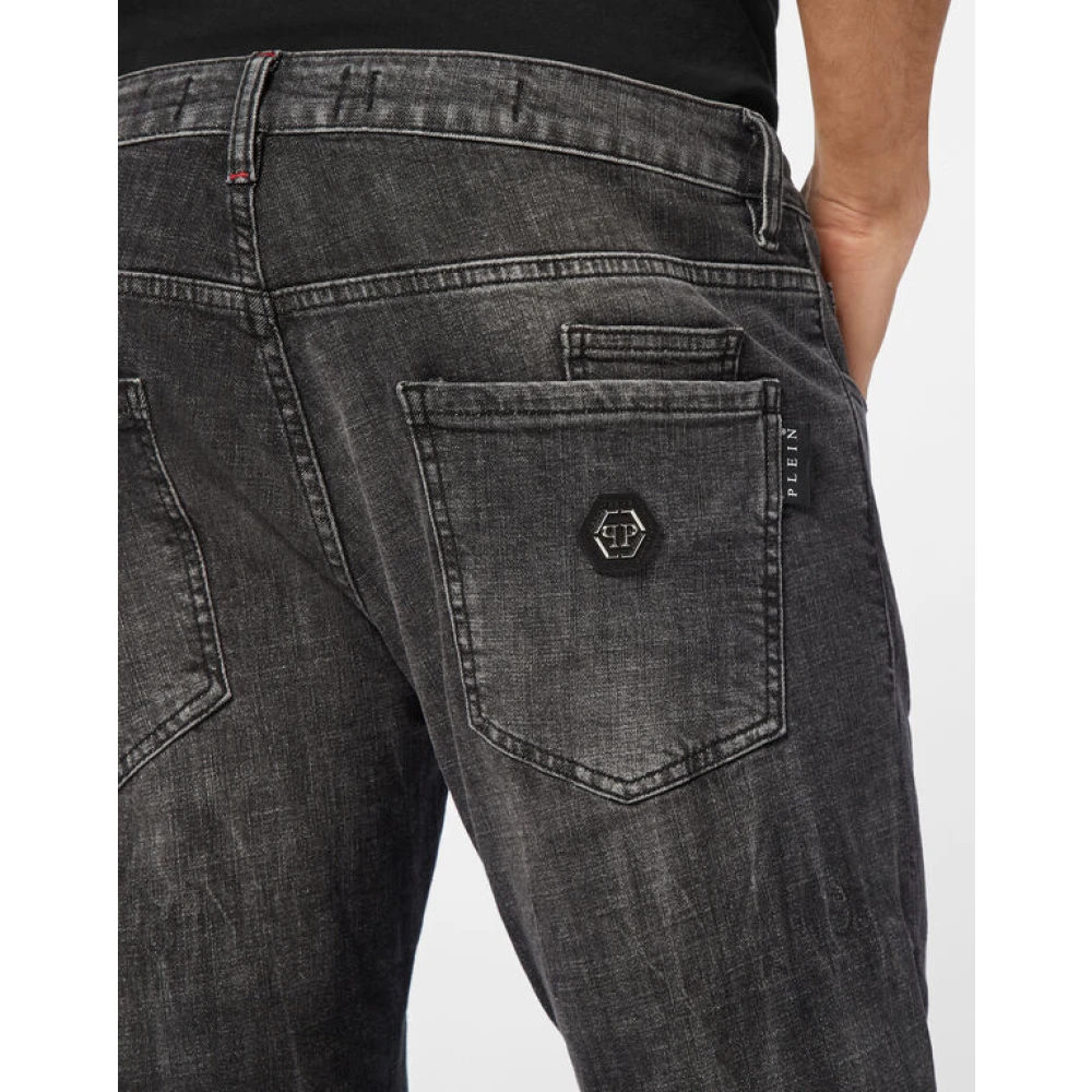 Philipp Plein Hexagon Denim Broek met Logolabel Gray Heren