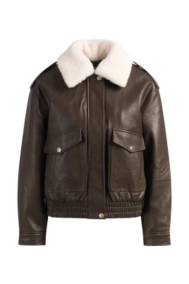 Jacka med fuskpäls och shearling kant