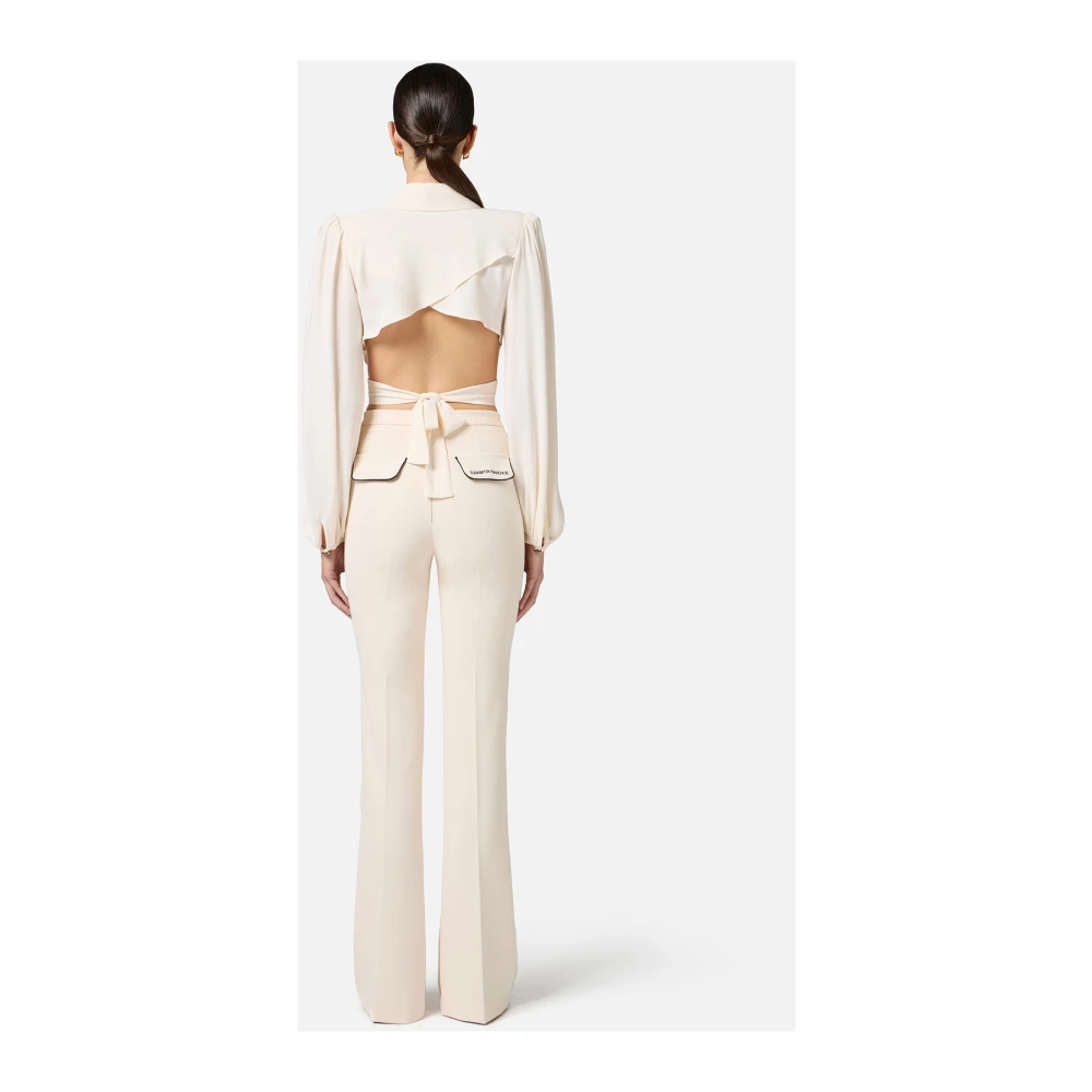 Elisabetta Franchi Wijde Pijp Stretch Crepe Broek Beige Dames