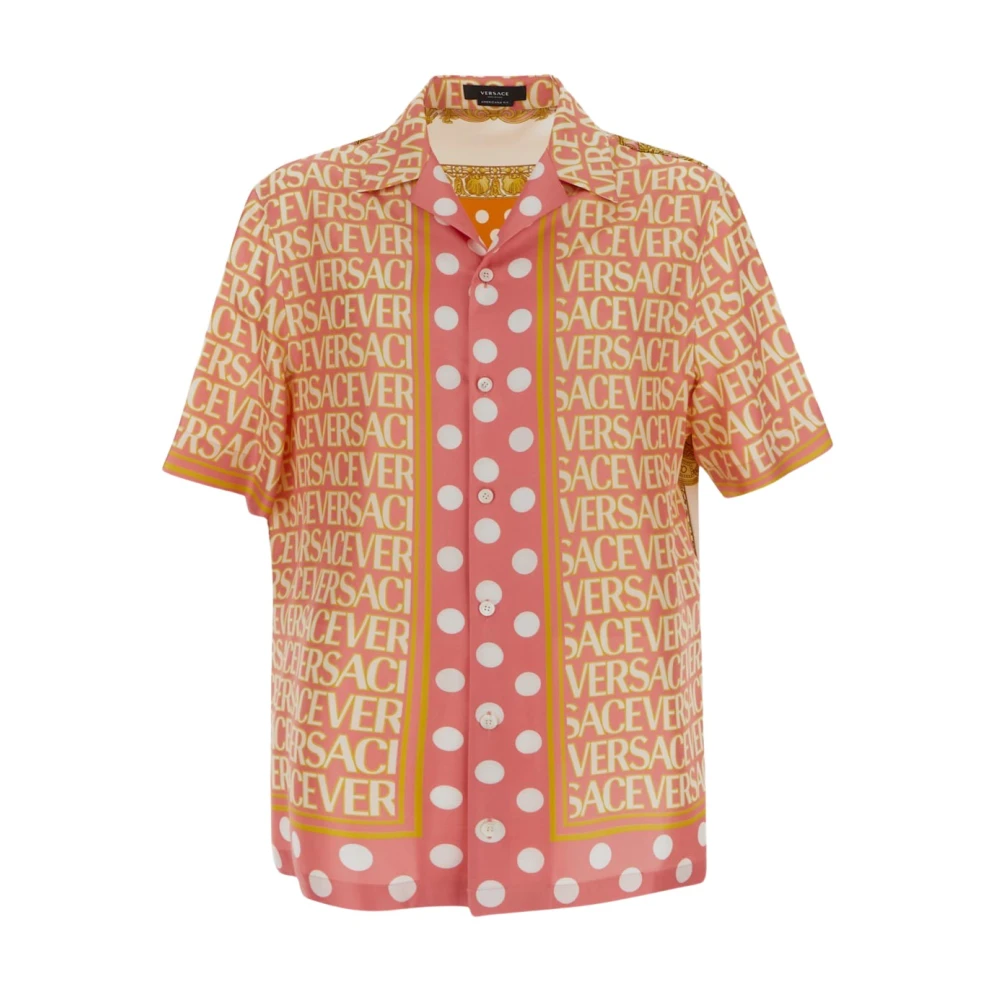 Versace Zijden shirt met logo en polka dot zoom Multicolor Heren