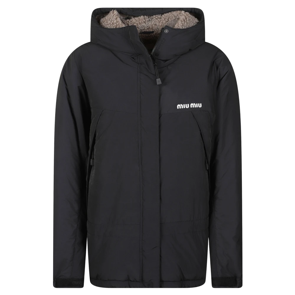 Miu Miu , Winter Jackets, Female, Black, M, Pongé Down Jacket
