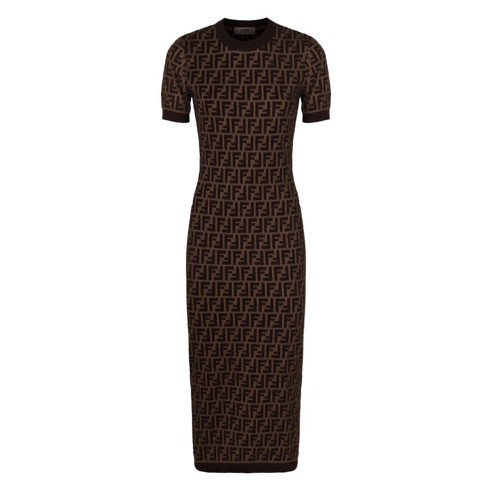 Fendi Women's Brown Midi Dresses, Xs, Cotton Dress Ff