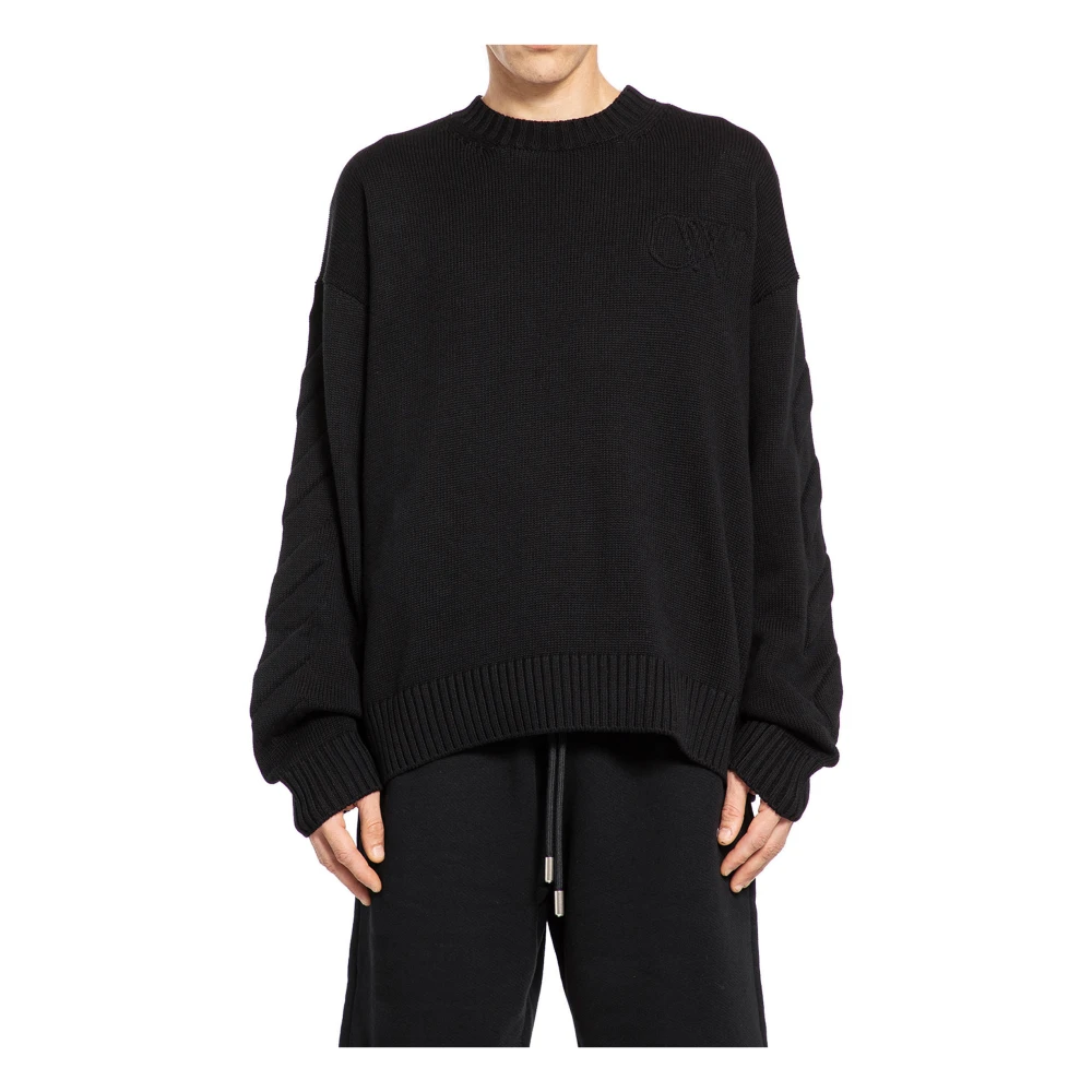 Off White 3D Stickad Crewneck Svart Tröja Black, Herr