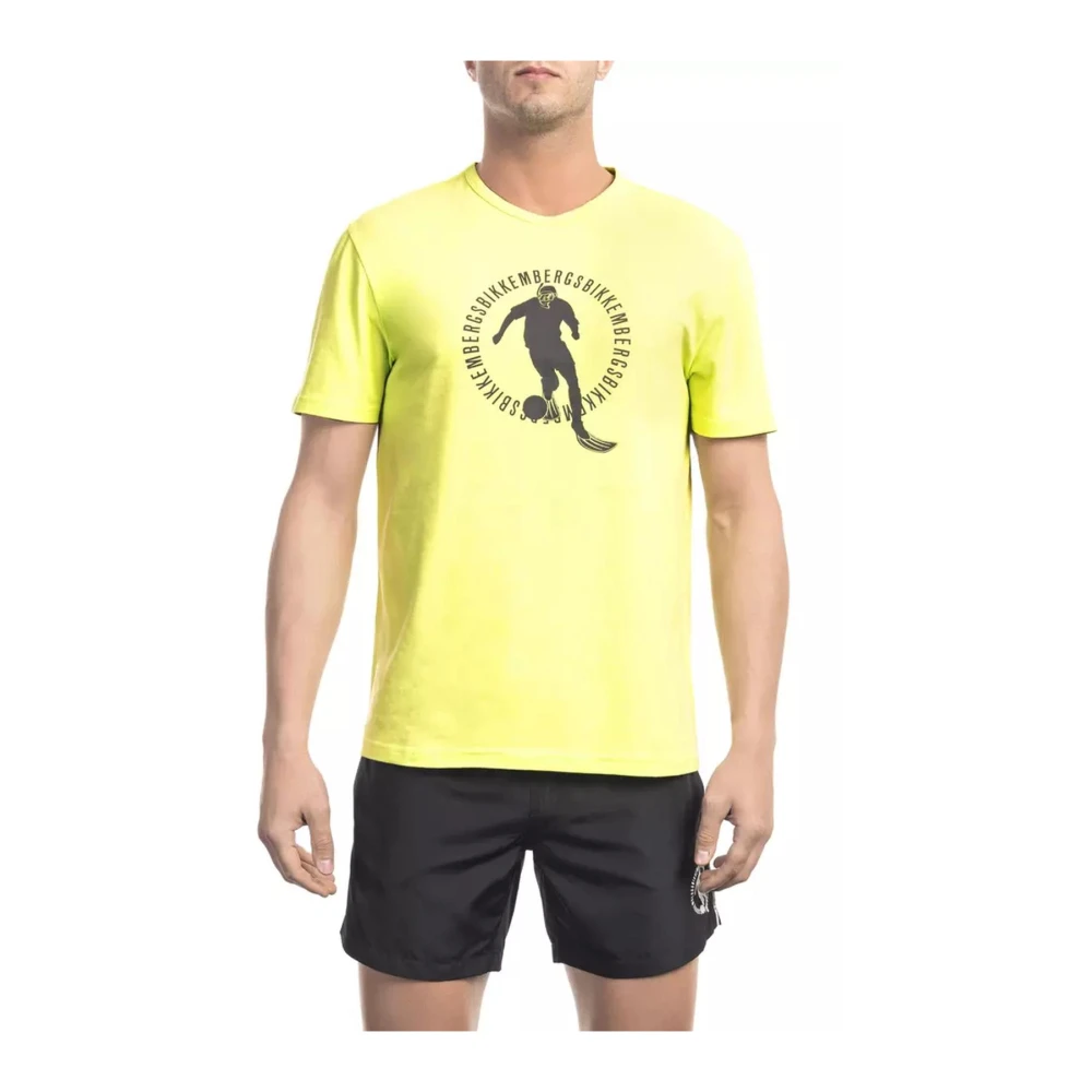 Bikkembergs Men's Yellow T-Shirts, S, Cotton T-Shirt With Front Print