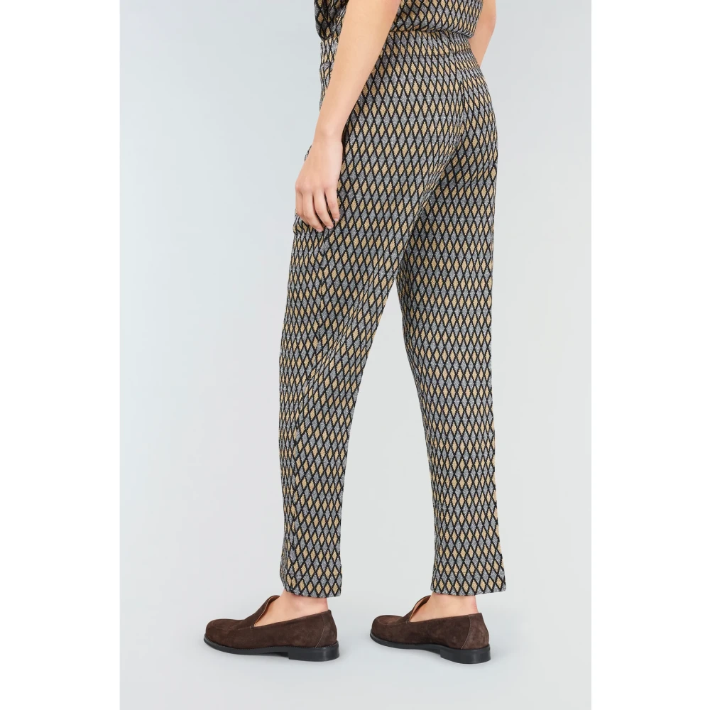Semicouture Broek met diamantprint en elastische taille Gray Dames