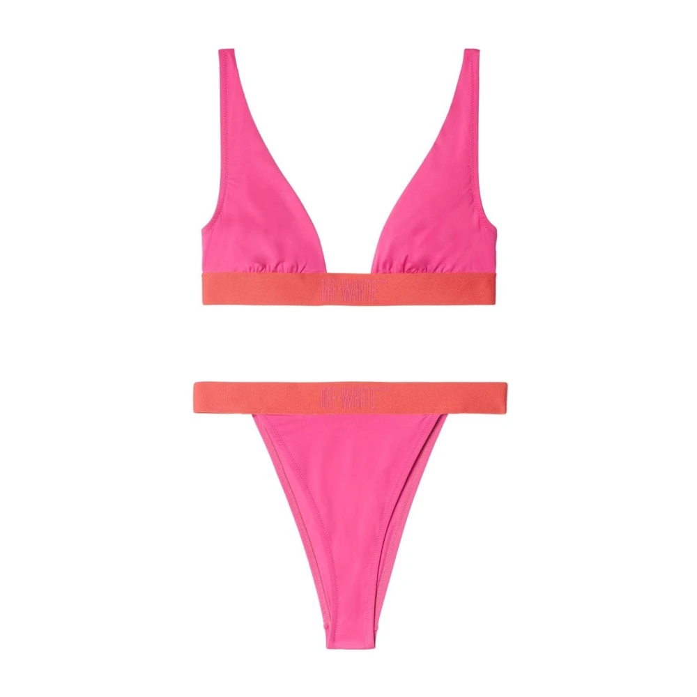 Off White Återvunnen Lycra Triangel Bikini Set med Matchande Pouch Red, Dam