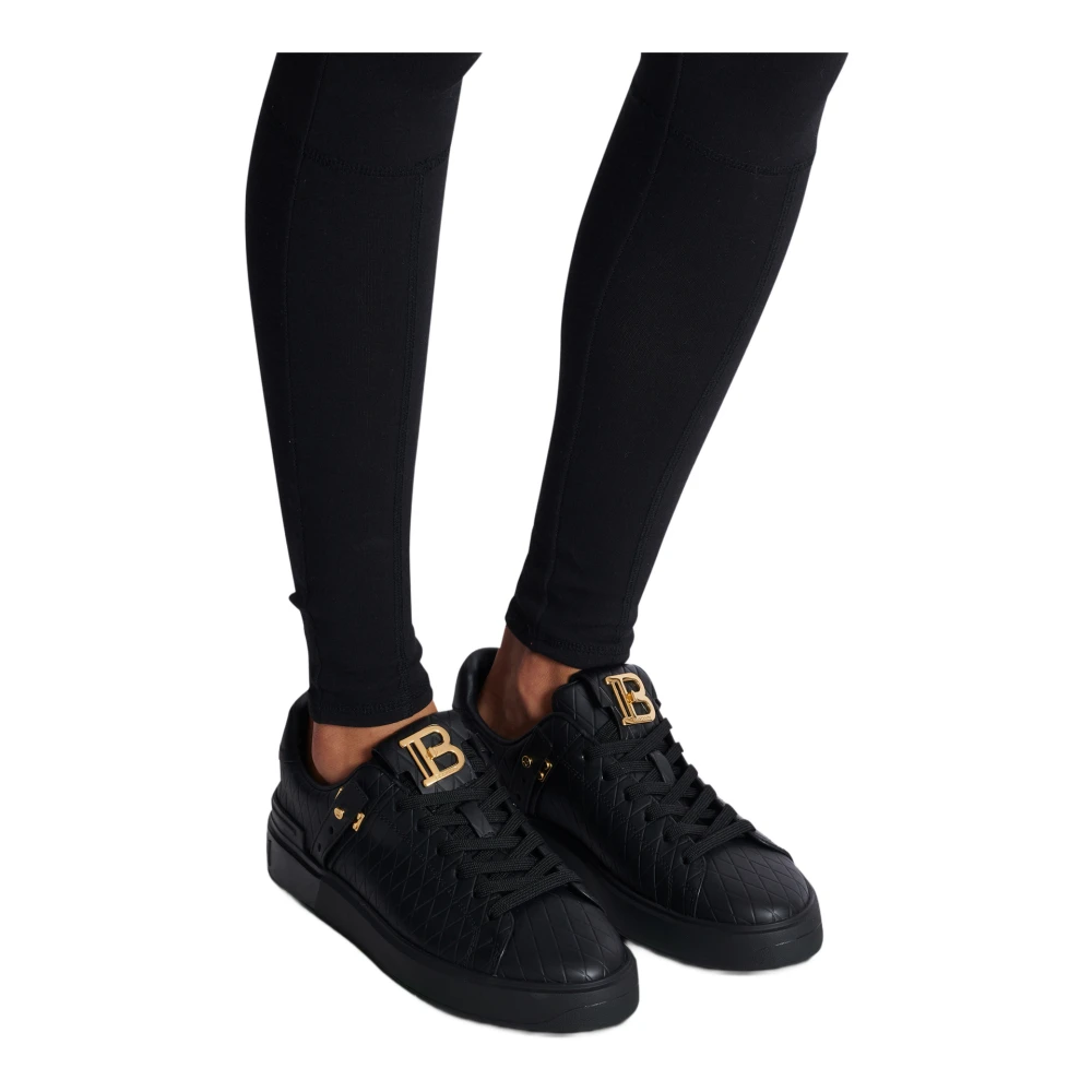 Balmain B-Court B-Buzz sneakers in reliëf kalfsleer Black Dames