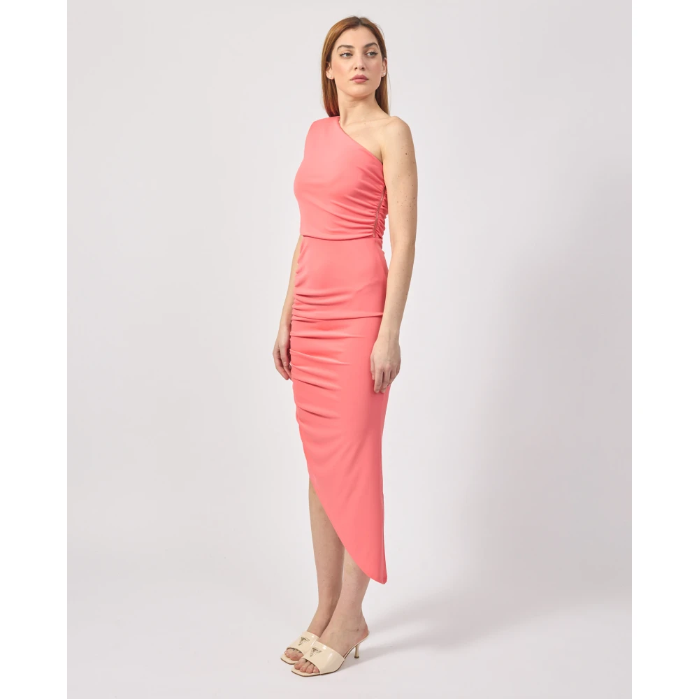 PATRIZIA PEPE Koraalrode one-shoulder jurk Pink Dames