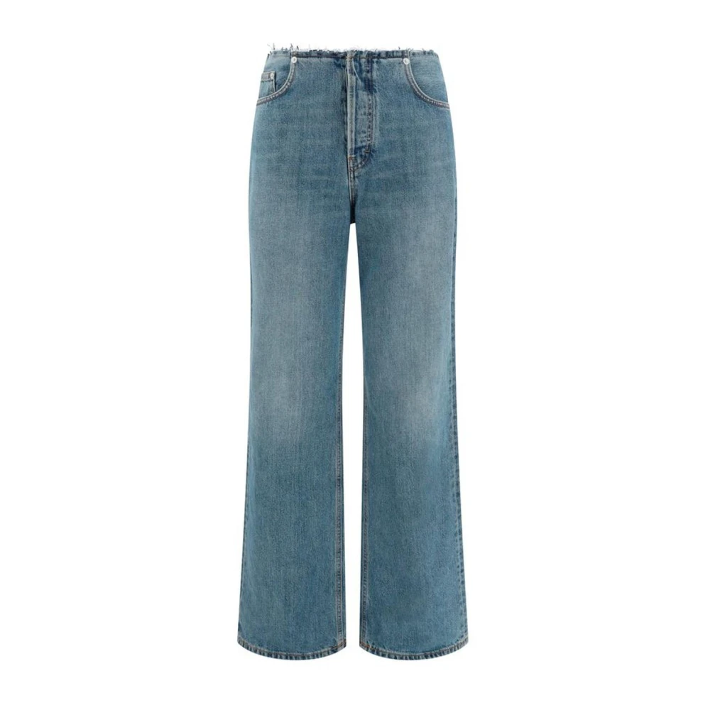 Haikure Women's Blue Straight Jeans,, Frayed Waistband Straight Five-Pocket Jeans W27