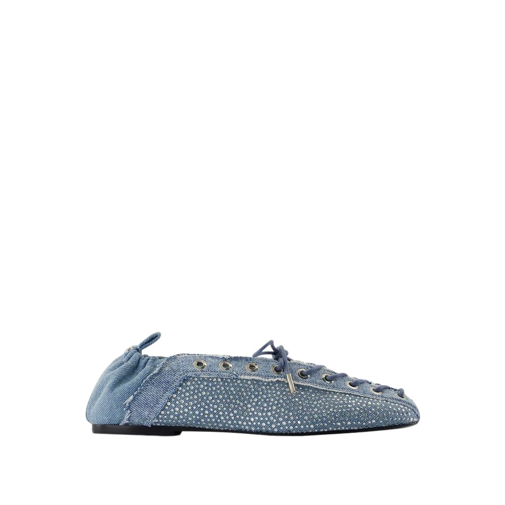 Ganni Women's Blue Ballerina Shoes, 3 Uk, Denim Eyelets Ballerinas