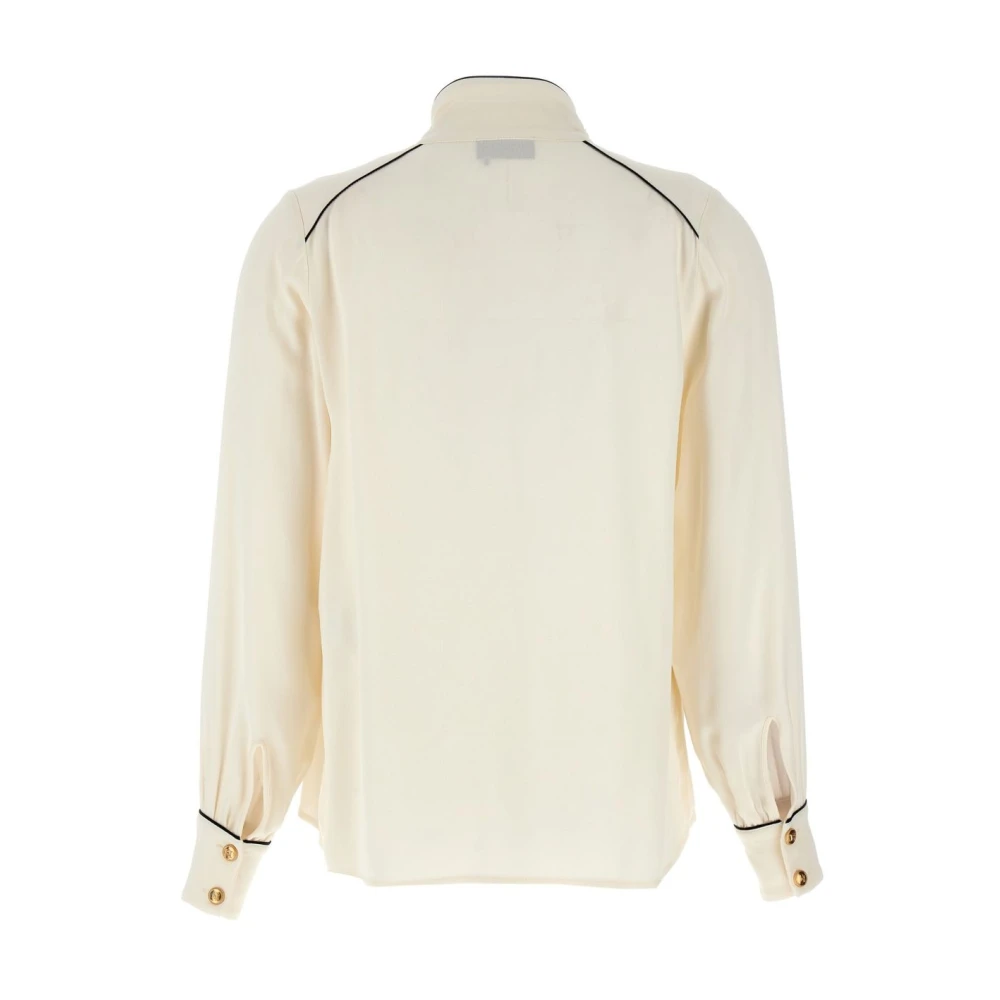 Elisabetta Franchi Witte V-hals shirt met bies Beige Dames