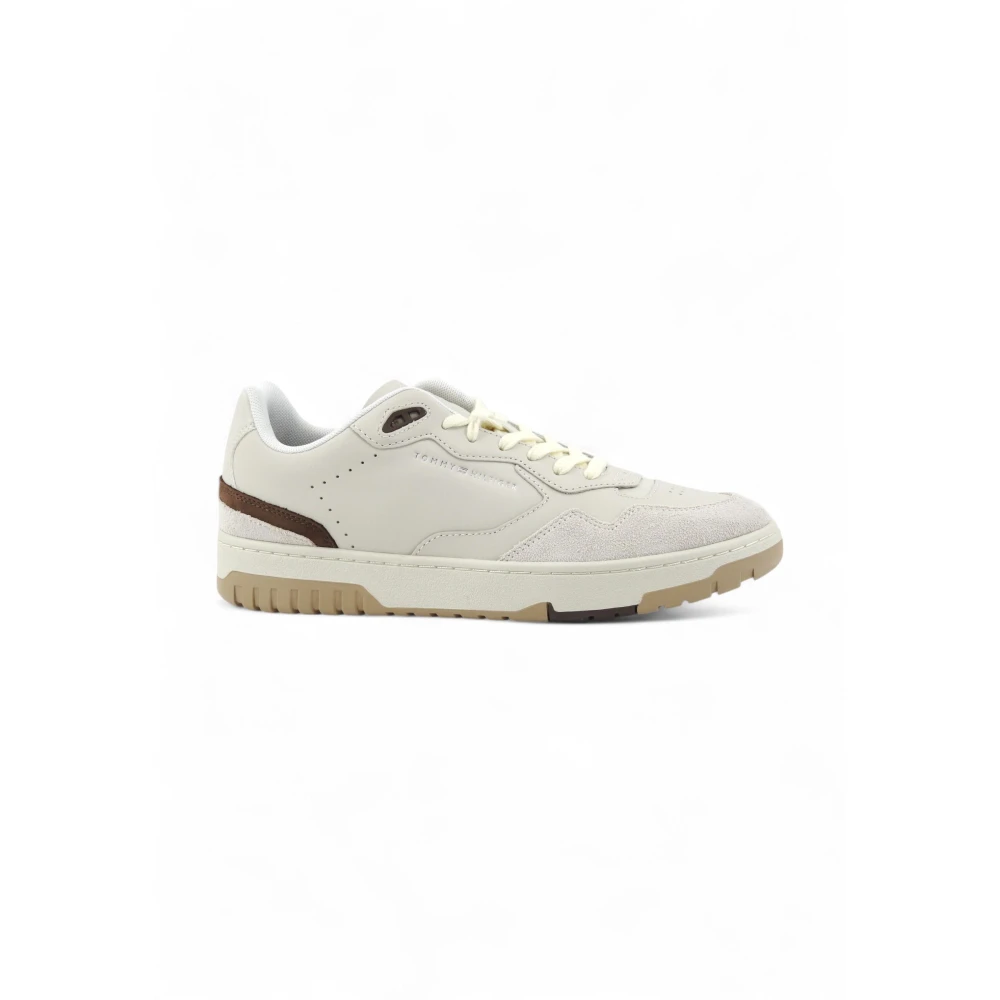 Tommy Hilfiger Leren Basketball Trainers met Gemixte Textuur Heren Schoenen Beige