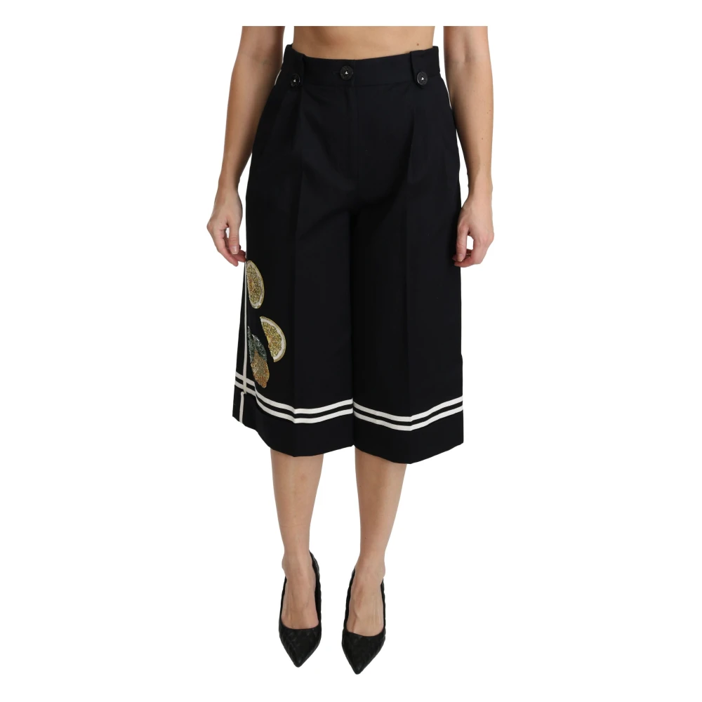 Dolce & Gabbana Damen Schwarz Hohe Taille Cropped Palazzo Hose In Zitrone