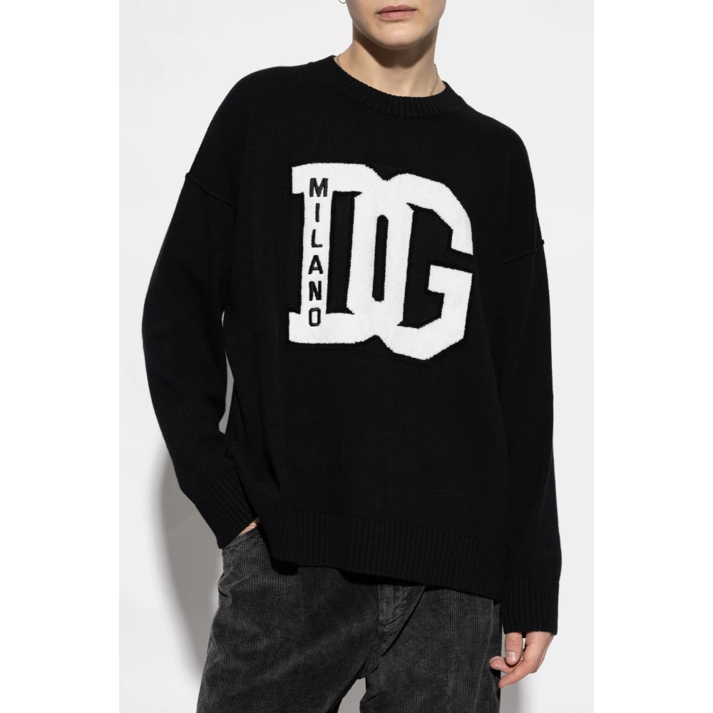 Dolce & Gabbana Trui met geborduurd logo Black Heren