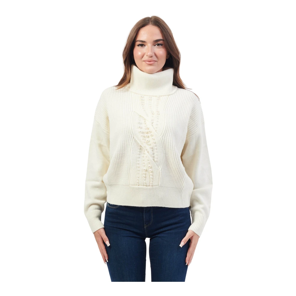 Fracomina Trui met hoge hals en applicaties aan de voorkant Beige Dames
