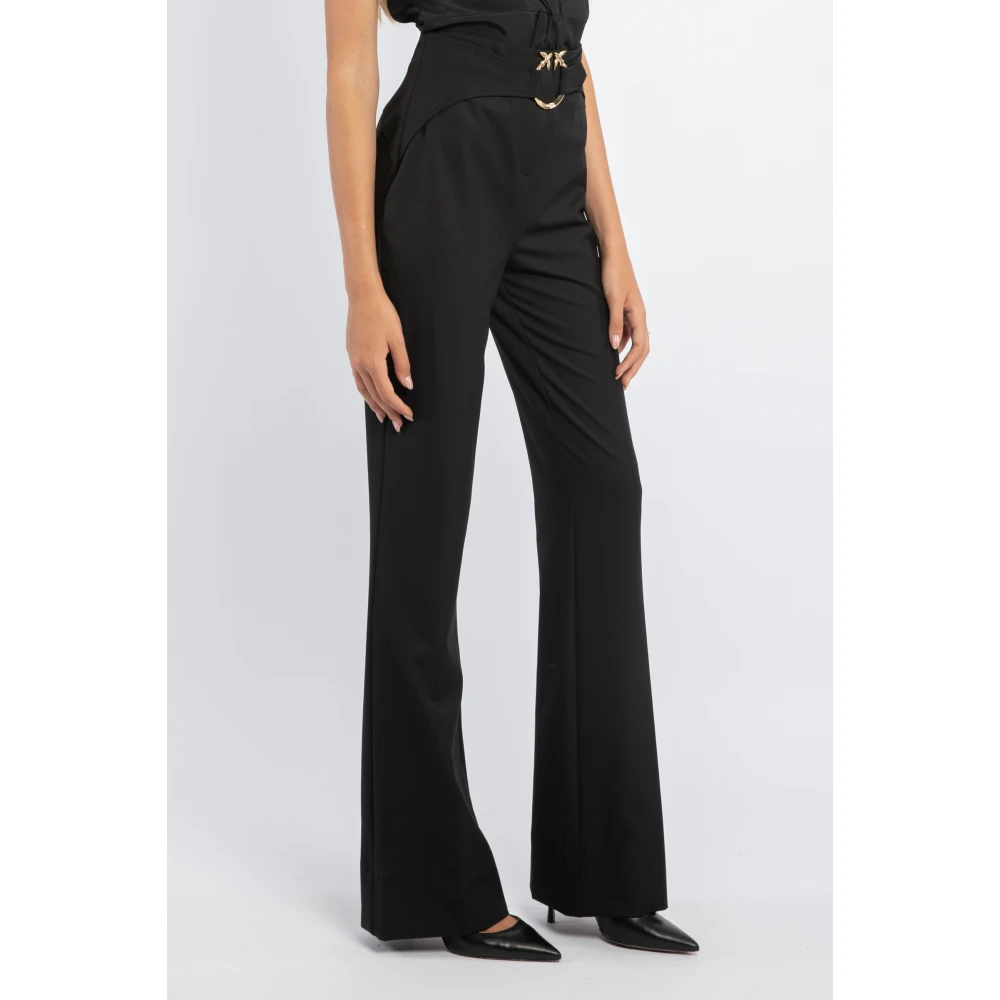 pinko Zwarte Flared Broek met Love Birds Gesp Black Dames