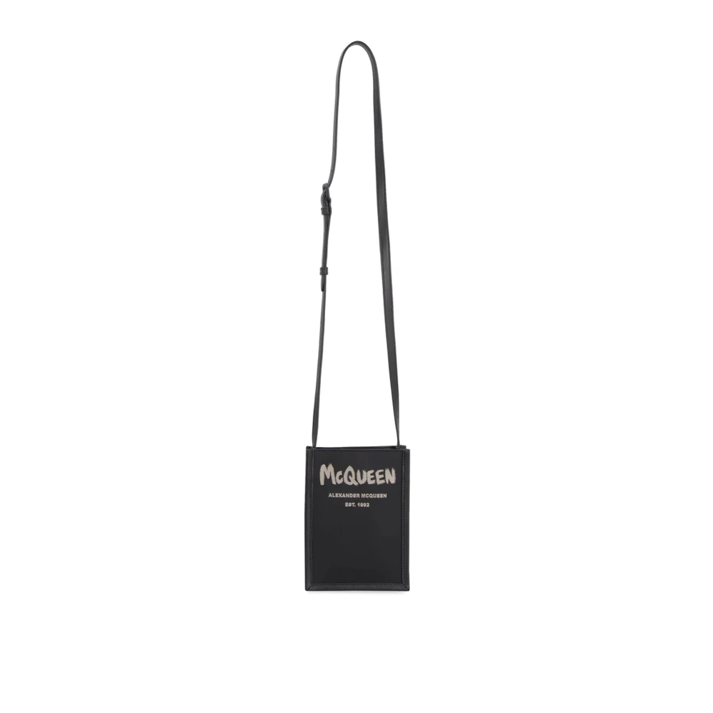 alexander mcqueen Logo Messenger Tas met Leren Details Black Dames