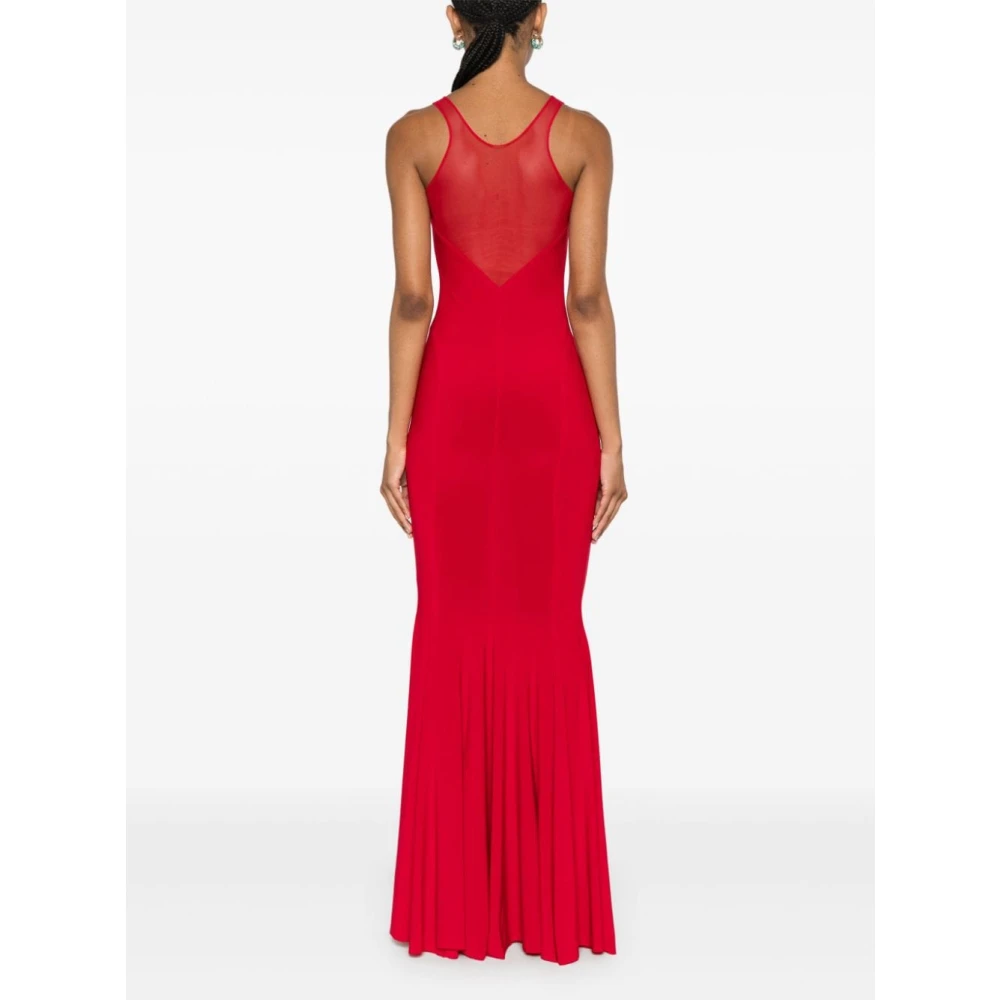Norma Kamali Rode Mesh Panel Fishtail Jurk Red Dames