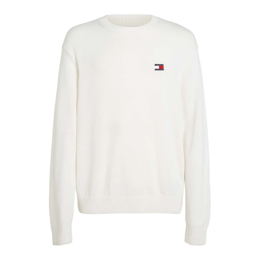 Tommy Jeans Men's White Wool Blend Jumper - Round-Neck Knitwear - Xs - Knitwear