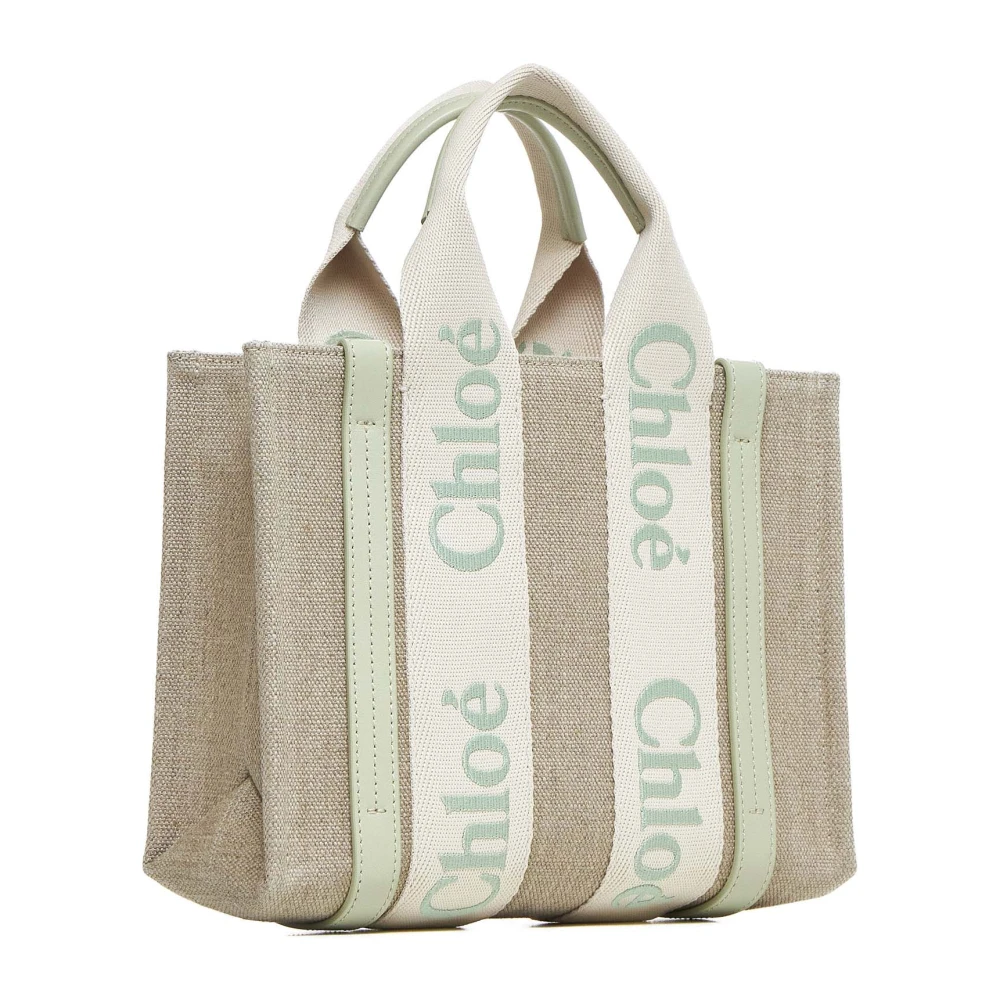 Chloé Beige Canvas Tote met Groene Leren Band Beige Dames