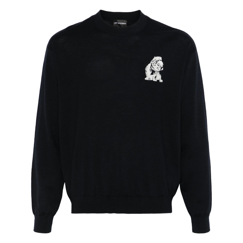 Emporio Armani Wollen crew-neck knitwear Blue Heren