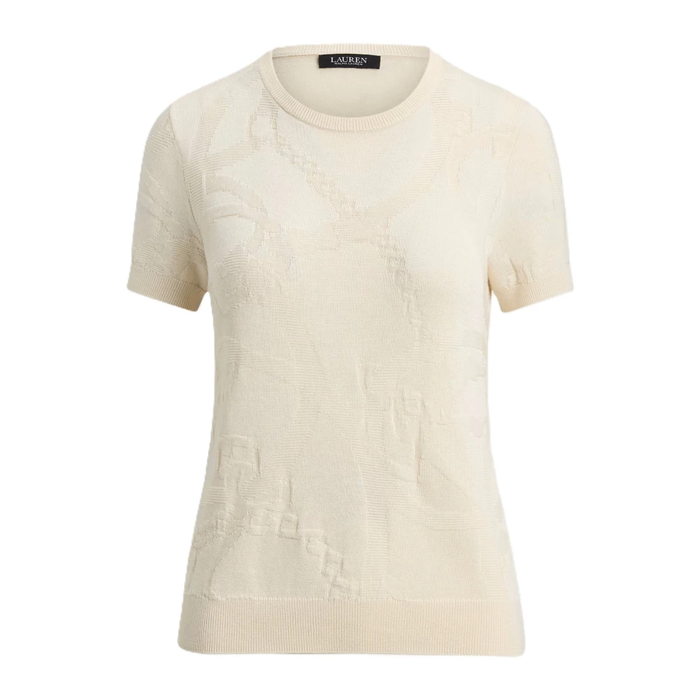 Ralph Lauren Women's Beige Eyelah Short Sleeve Pullover - Round-Neck Knitwear - M - Knitwear