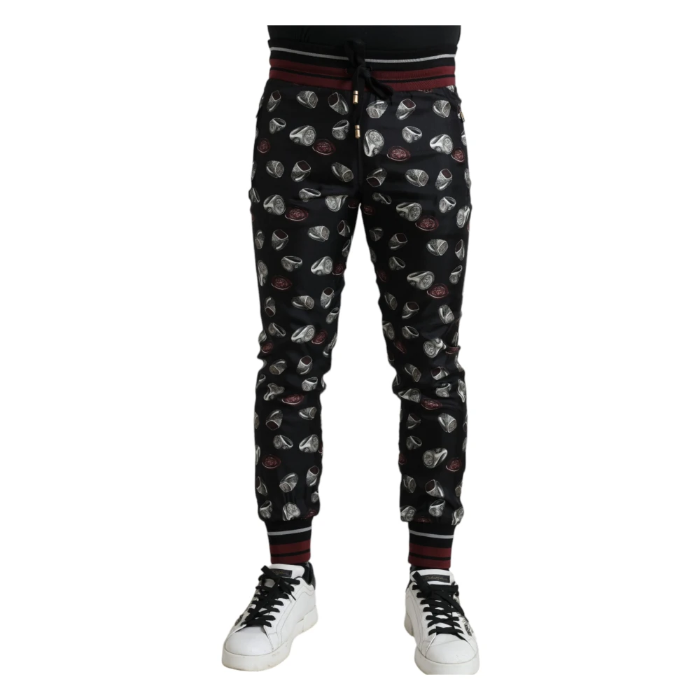Dolce & Gabbana Men's Multicolor Sweatpants, L, Black Ring Silk Jogging Trousers Trousers