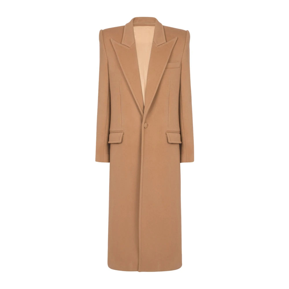 Balmain Lange Jas van Wol en Kasjmier Brown Heren