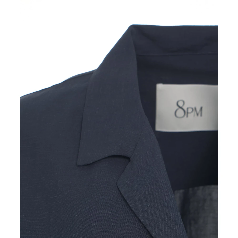 8pm Blauwe Linnen Blend Blouse Stijlvolle Zakken Blue Dames