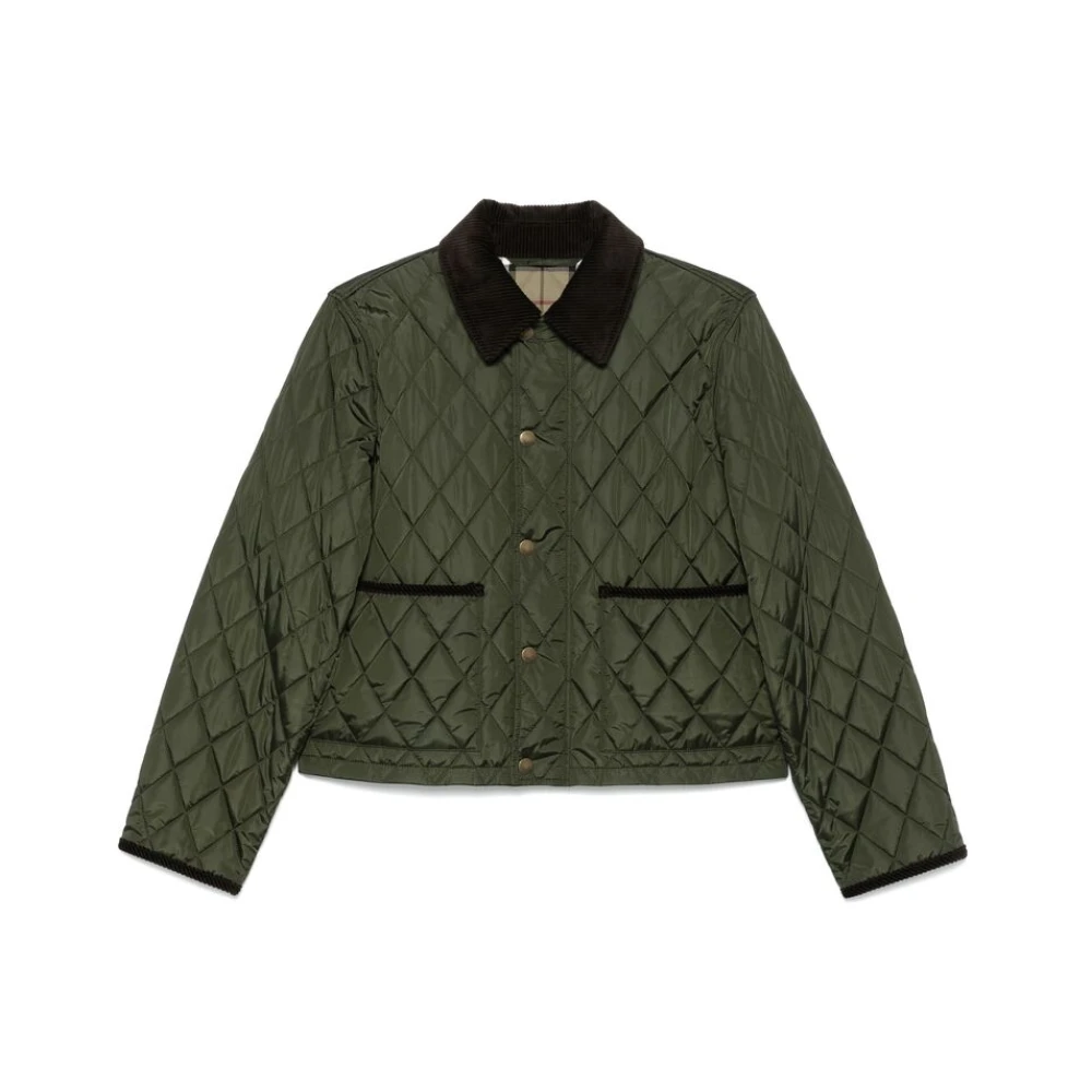 Burberry Groene Gewatteerde Jas met Corduroy Kraag Green Dames