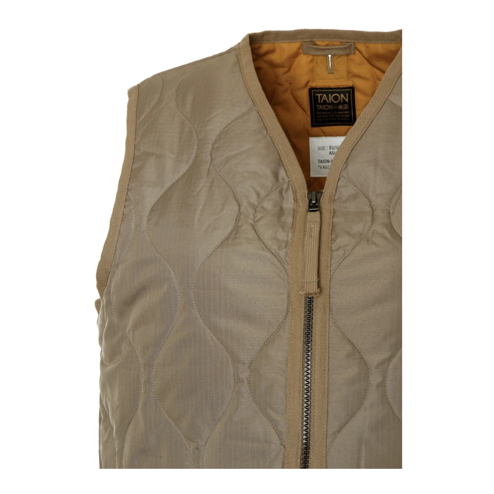 Taion Gewatteerde Militaire V-hals Donsvest Beige Heren