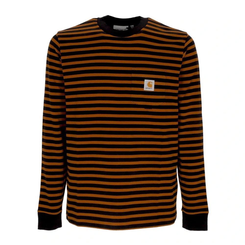 Carhartt Wip Men's Brown/Black Striped Long Sleeve Pocket Tee
