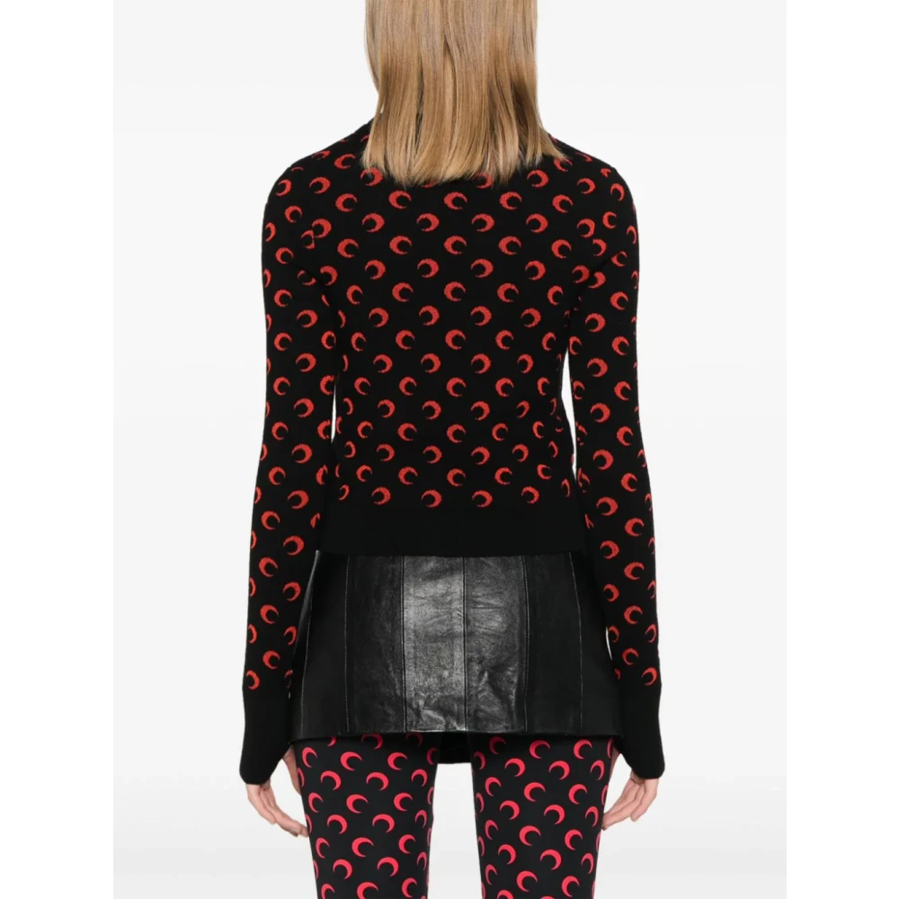 Marine Serre Maan Jacquard Zwarte Trui Black Dames