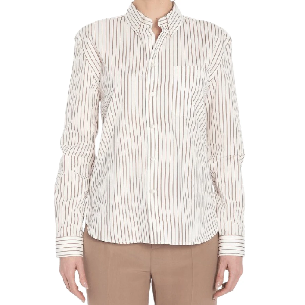 Saint Laurent Beige Gestreept Klassiek Kraag Overhemd Beige Dames