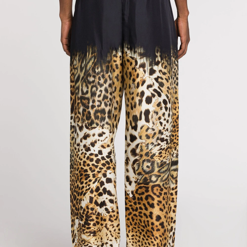 Roberto Cavalli Luipaardprint Zijden Broek met Tiger Tooth Hangers Multicolor Heren