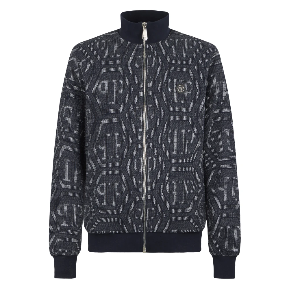 Philipp Plein Men's Blue Jacquard Tracksuit Jacket Monogram