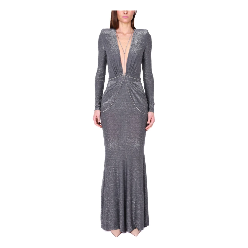 Elisabetta Franchi Zilveren Lurex Jersey Zeemeermin Jurk Gray Dames