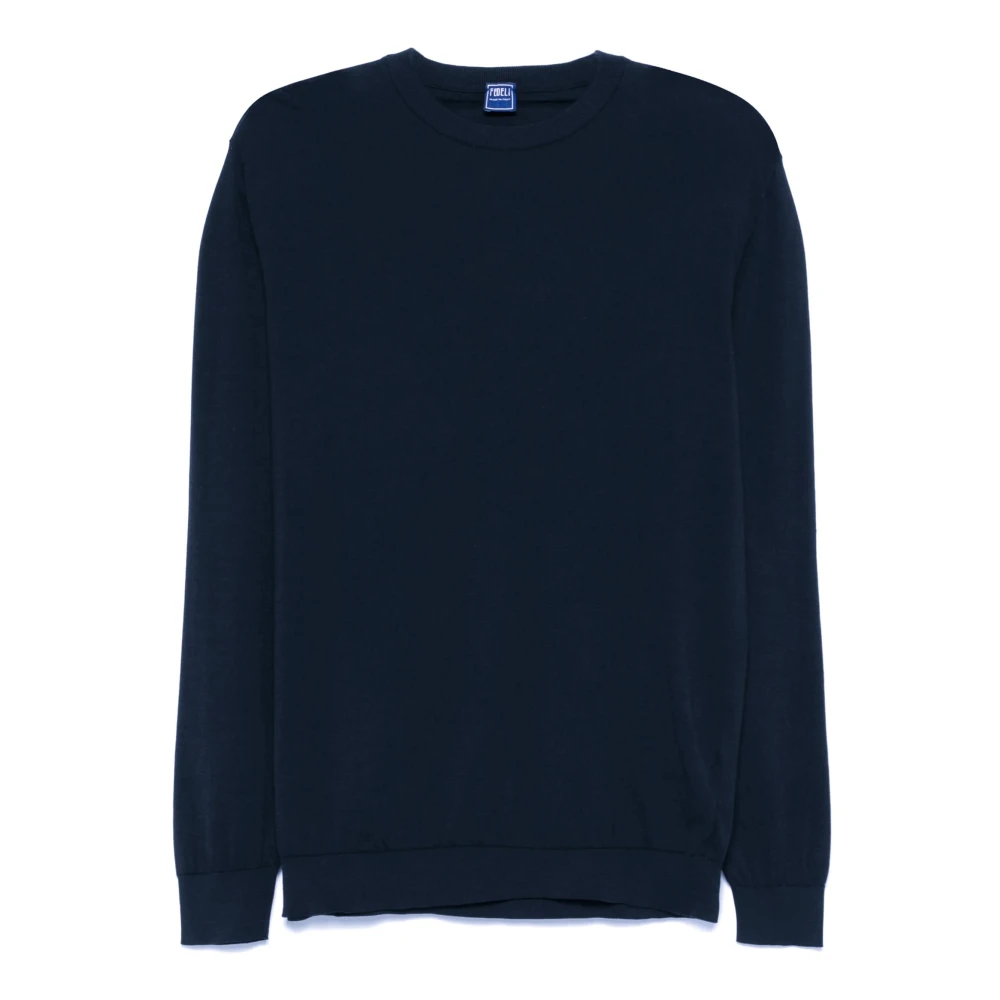 Fedeli Blauwe Katoenen Trui met Ronde Hals Blue Heren